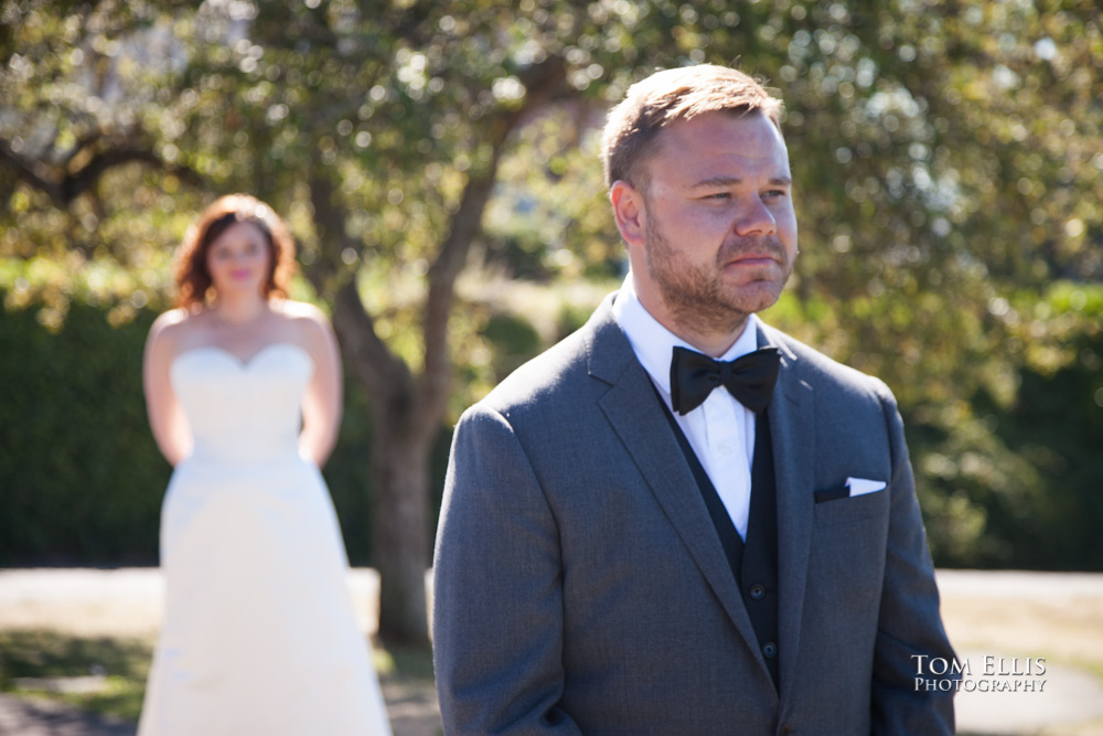 Timothy wait for his first look at Shiela in her wedding dress at Parson's Garden