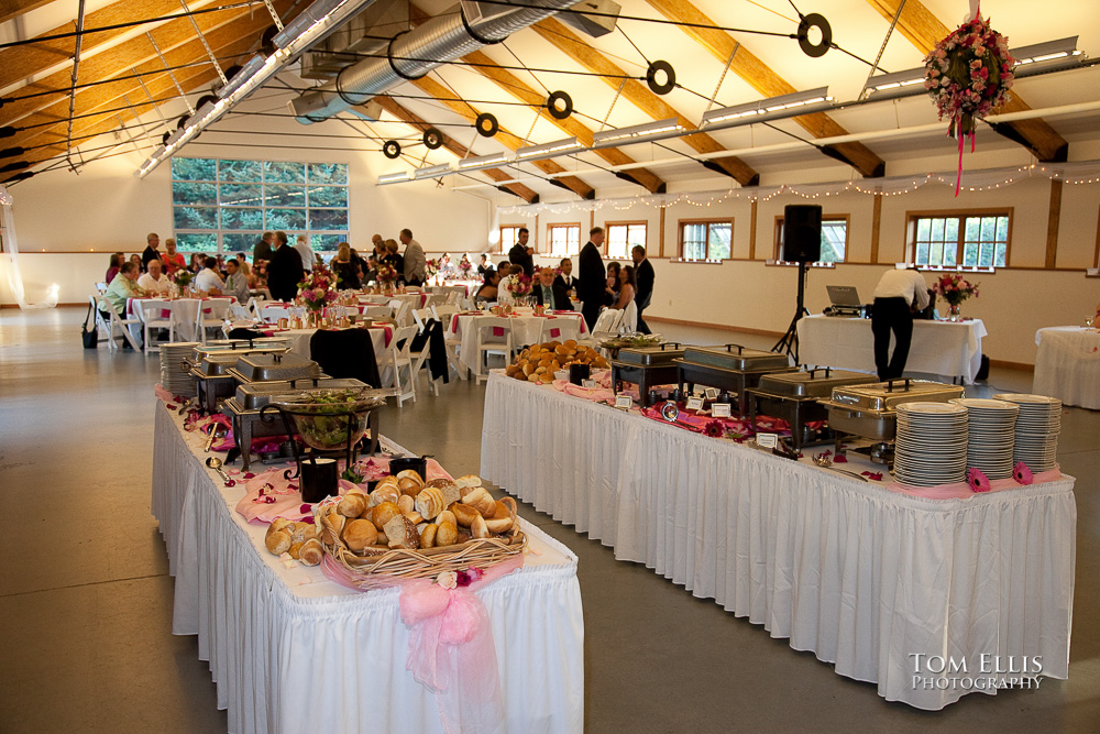 Buffet tables set up during reception inside the Dairy Barn at Pickering Farm