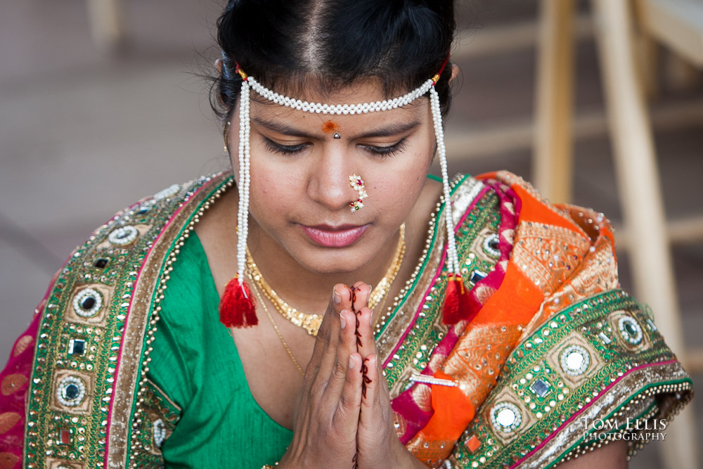 Close up photo of Indian bride during the early part of the wedding ceremony