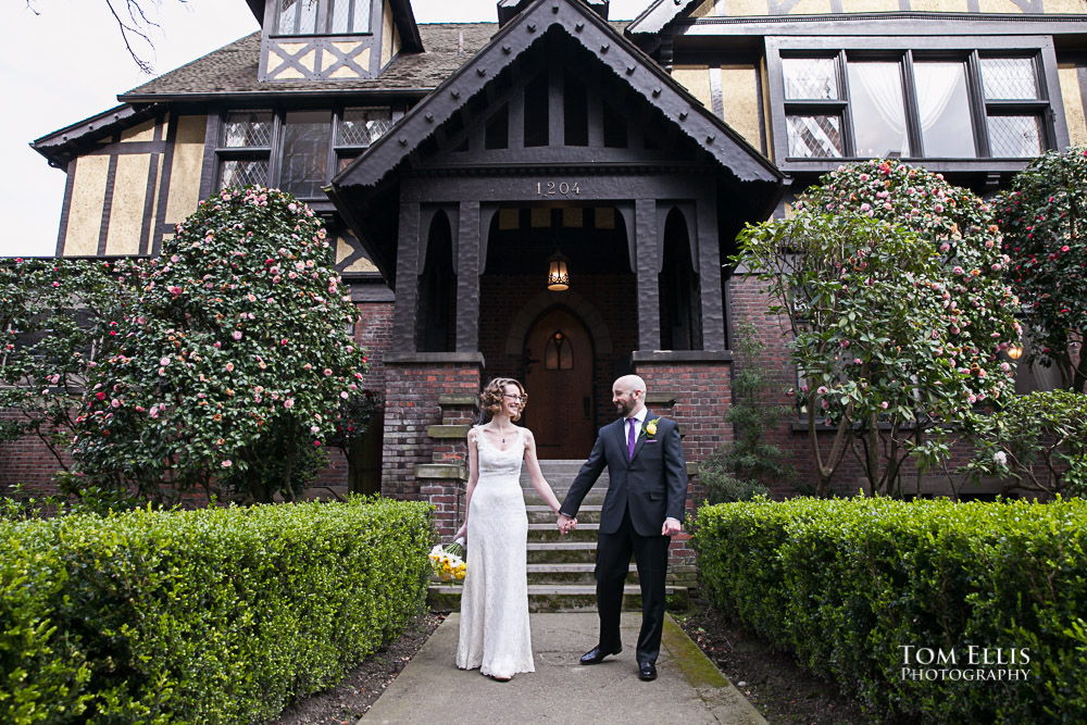 Katrina & Christopher on the front walk at the Stimson-Green Mansion in Seattle