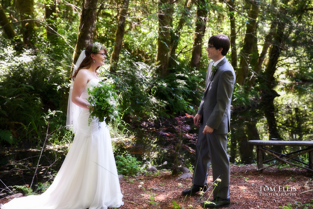 Bride and groom meet during their first look session on their wedding day