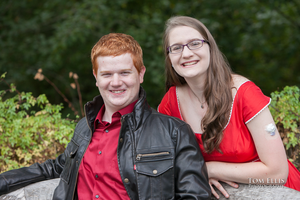 Twins Jay and Delynn pose together during their senior photo session at the Bellevue Botanical Gardens