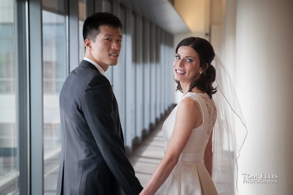 Bride and groom just before their elopement wedding at the Seattle Municipal Courthouse