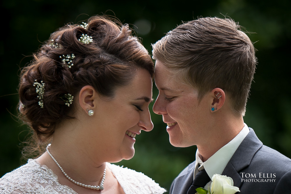 Close up shot of two brides just before their wedding ceremony