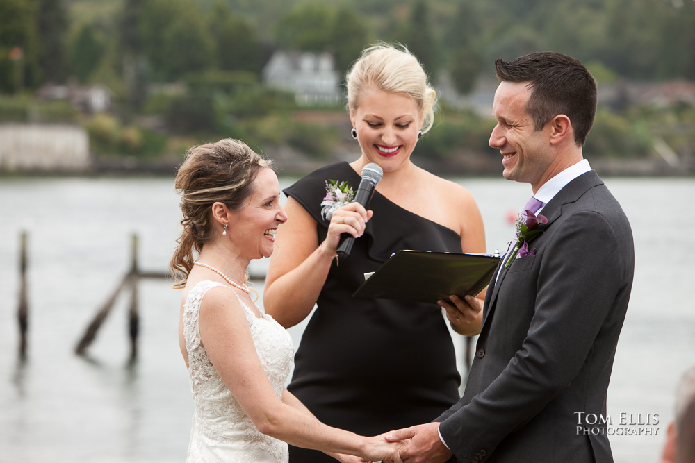 Ballard Bay Club wedding, close up of couple and officiant during the wedding ceremony, Seattle wedding photographer