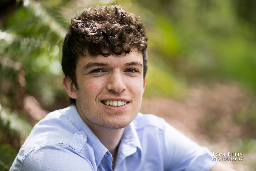 Close up shot of Carter, during his Seattle area senior photography session at Chism Beach Park with Tom Ellis Photography