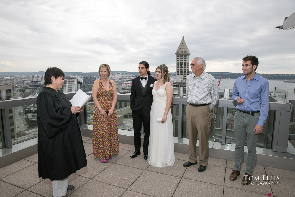 Elopement wedding ceremony on the roof of the Seattle Municipal Courthouse