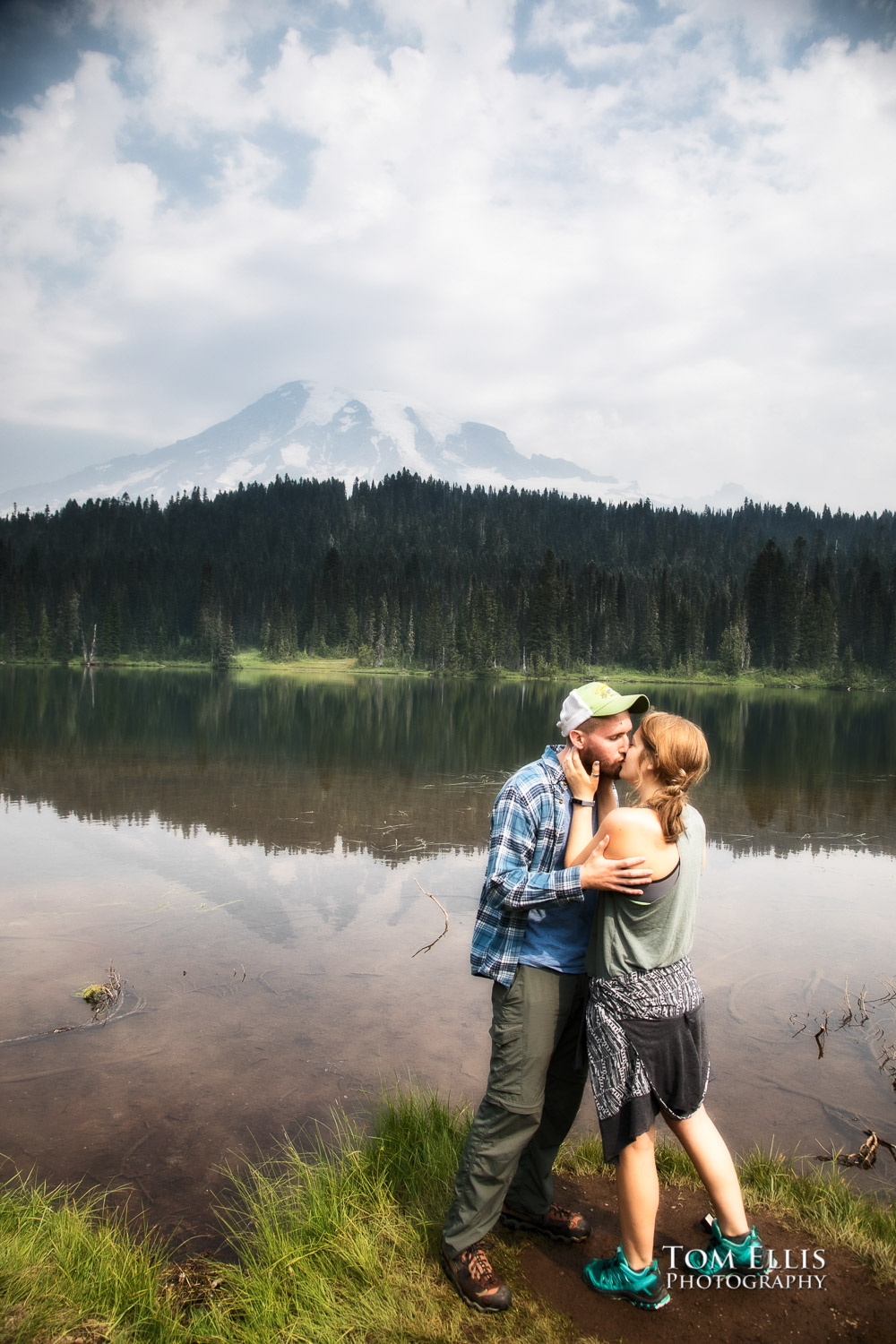 Surprise wedding proposal at Reflection Lake at Mt Rainier