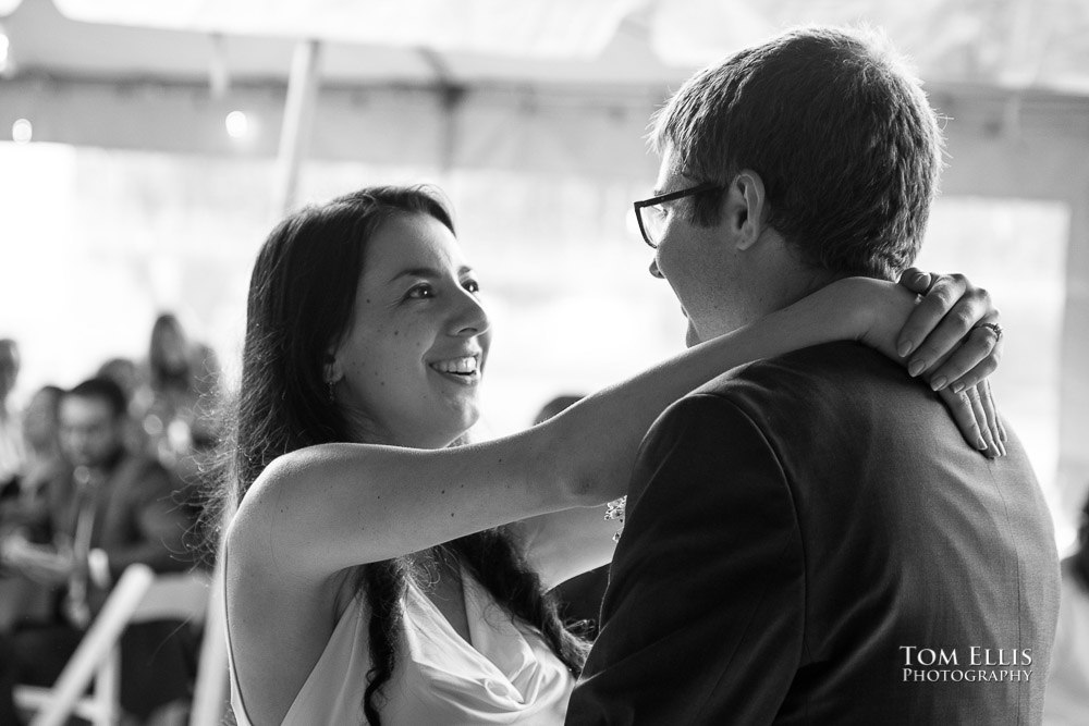 Bride Cassie and groom Robert share their first dance as newlyweds during their Seattle wedding reception