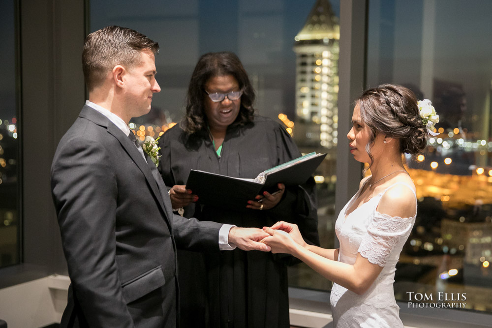 Paul and Irene with the judge during their wedding ceremony at the Seattle Courthouse