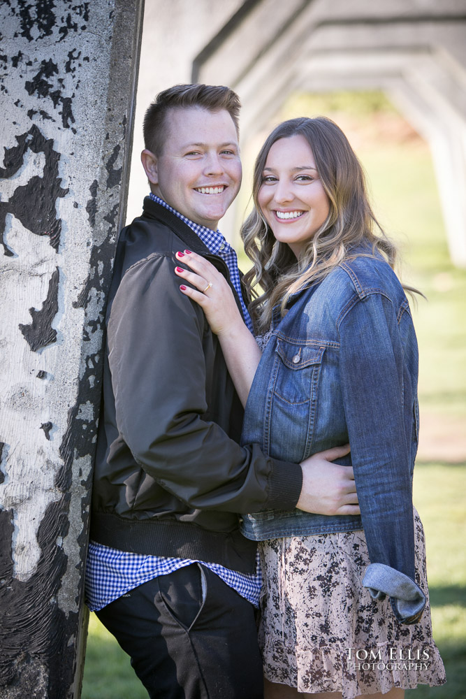 close up of Kevin and Kate during their engagement photo session at Gas Works Park