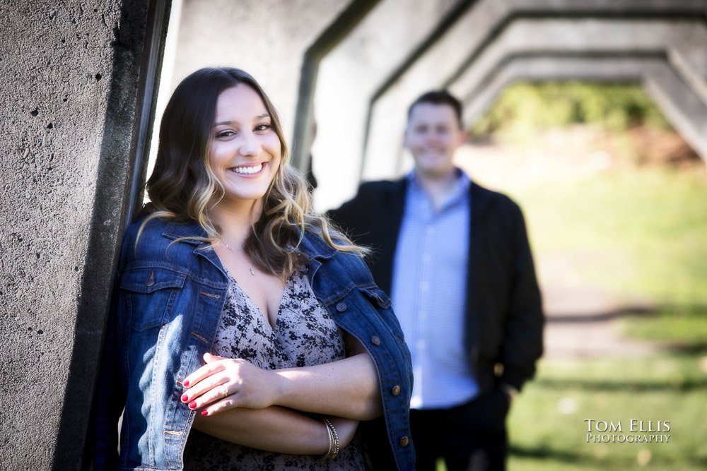 Romantic couples photo during their engagement photo session at Gas Works Park