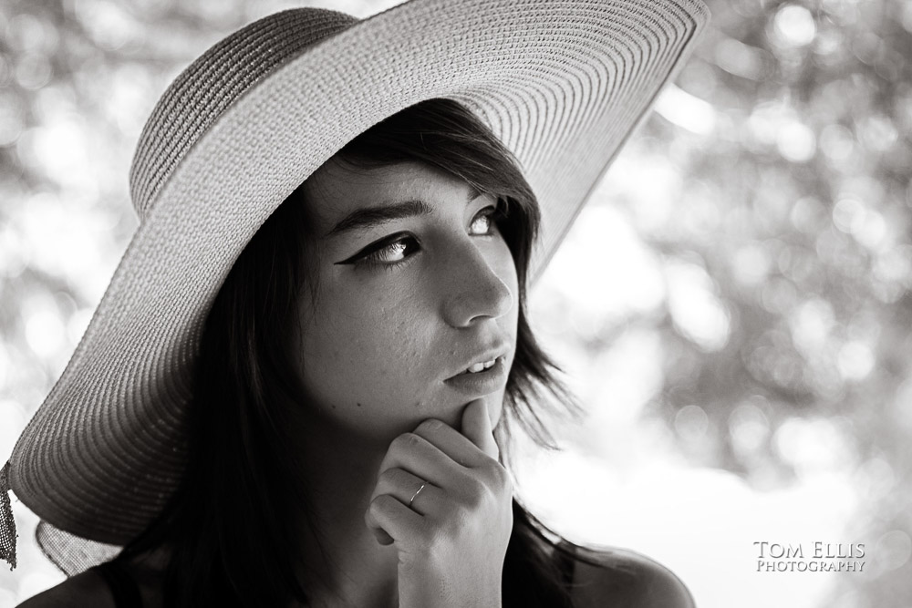 CXlose up photo of Beautiful high school senior girl during her senior photo session at Bellevue Botanical Gardens