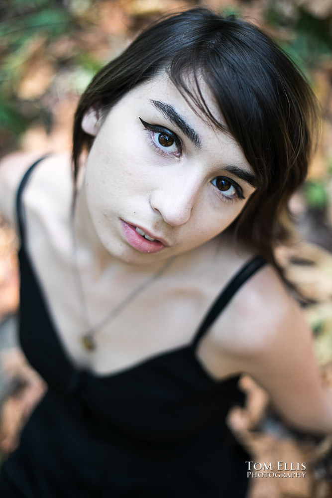 Close up head shot photo of Beautiful high school senior girl during her senior photo session at Bellevue Botanical Gardens