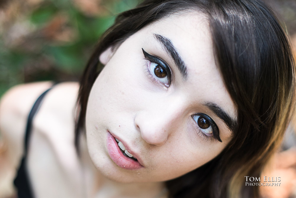 Extreme close up photo of Beautiful high school senior girl during her senior photo session at Bellevue Botanical Gardens