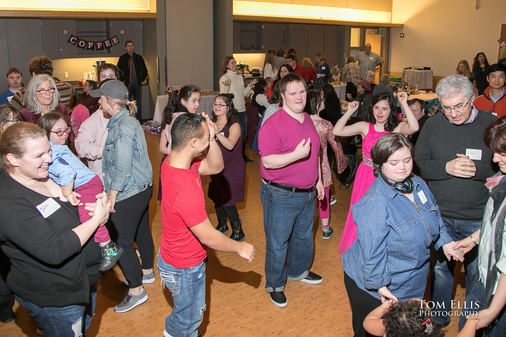 Busy dance floor at the 2019 Down Syndrome Community Sweetheart Dance