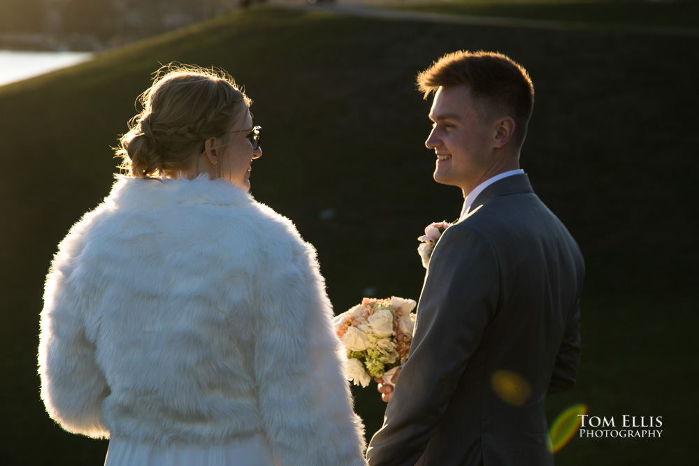 Seattle elopement wedding ceremony on the rooftop of the Seattle courthouse. Tom Ellis Photography, top-rated Seattle courthouse wedding photographer