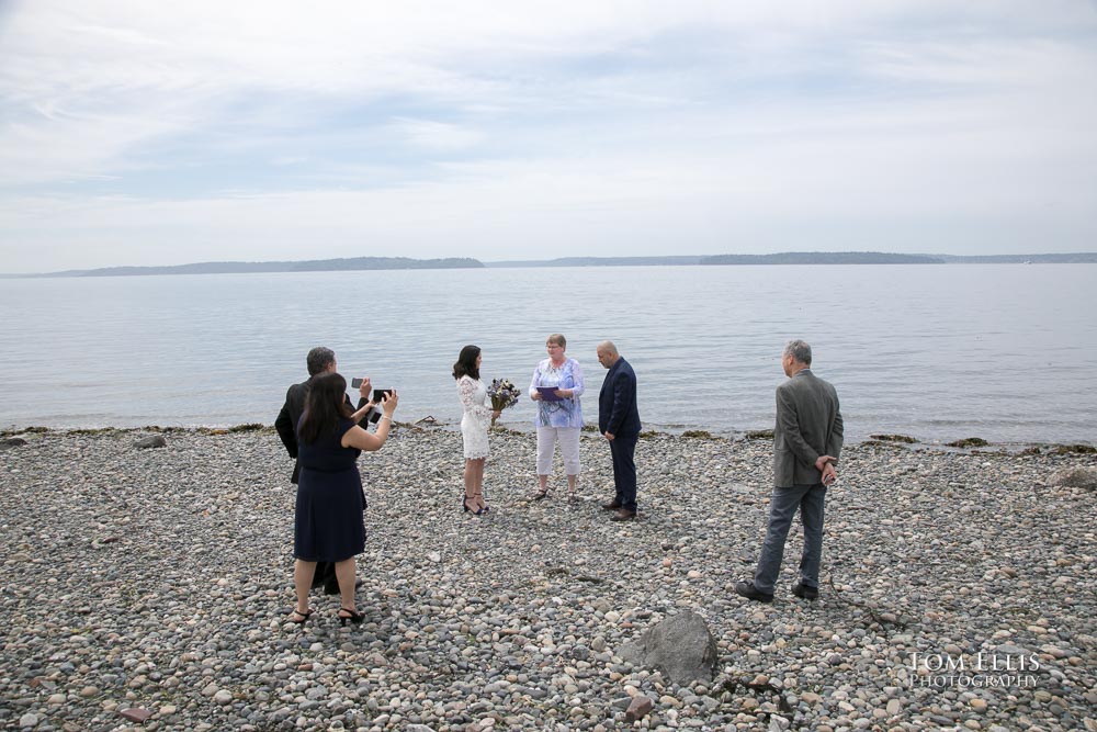 Roxana and Batur's elopement wedding on the beach on Alki Point. Tom Ellis Photography, Seattle elopement wedding photographer