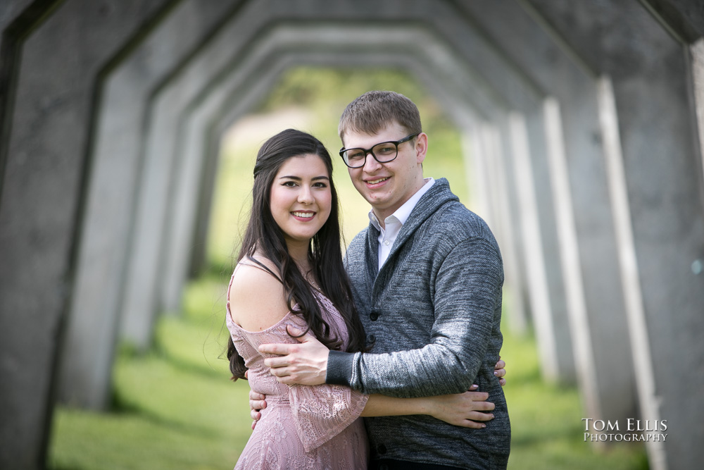 Yoshimi and Jake during their engagement photo session at Gas Works Park