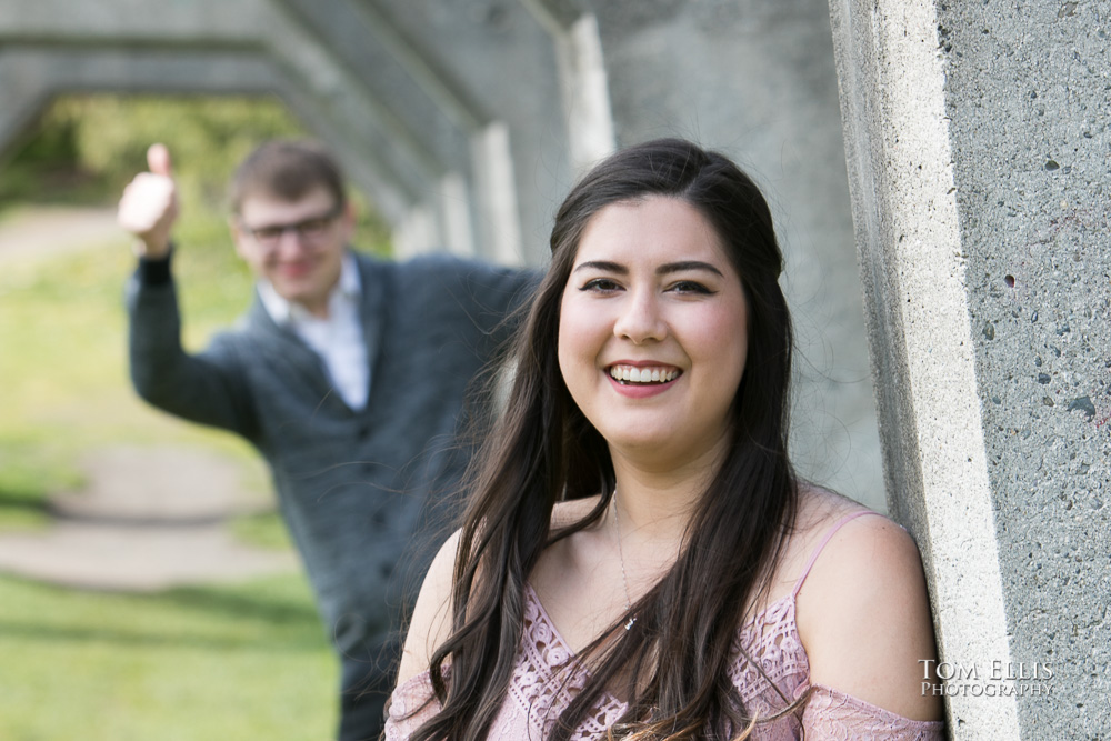 Yoshimi and Jake during their engagement photo session at Gas Works Park