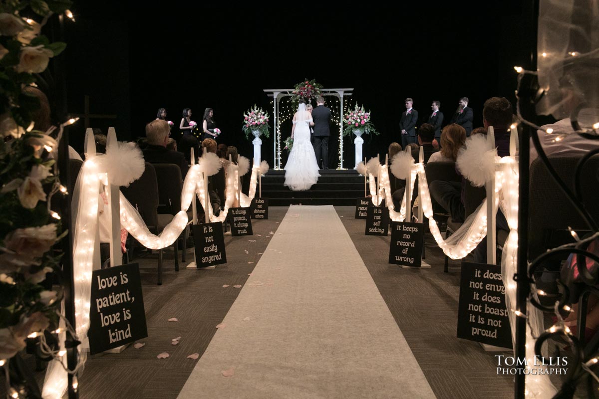 Indoor wedding ceremony of Yoshimi and Jake at Northshore Community Church