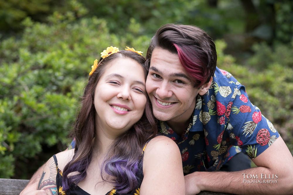 Close up of Aimee and Jordan during their Seattle engagement photo session at the Washington Arboretum