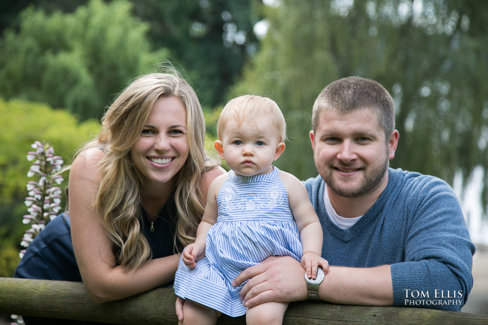 Seattle family photo of mom Sarah, dad Ryan and one year old daughter Violet. Tom Ellis Photography, Seattle family photographer