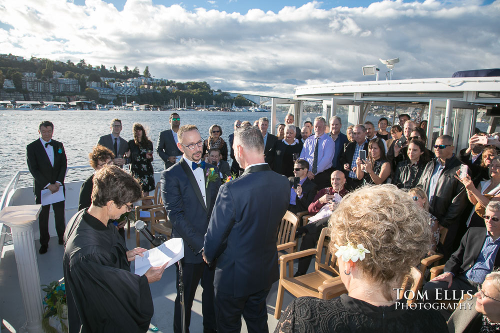 Seattle same sex wedding ceremony on Argosy cruise ship. Tom Ellis Photography, gay wedding photography
