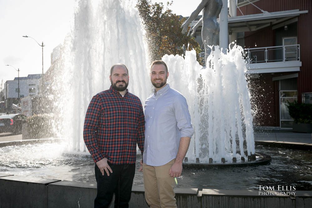 Michael and Ryan during their Seattle same-sex/LGBT engagement photo session on the Seattle waterfront