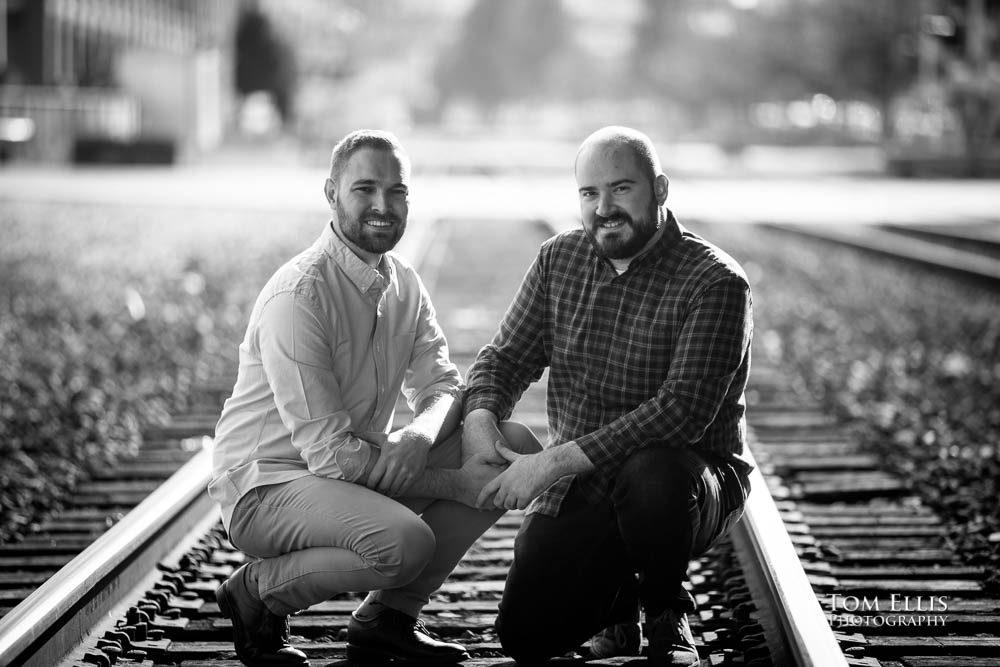 Michael and Ryan during their Seattle same-sex/LGBT engagement photo session on the Seattle waterfront