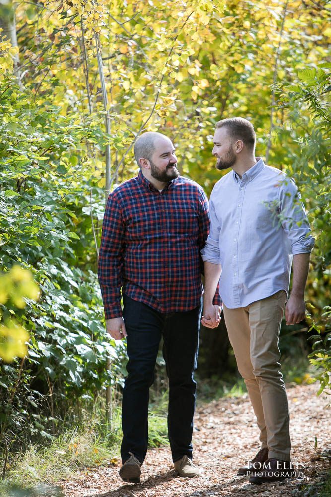 Michael and Ryan during their Seattle same-sex/LGBT engagement photo session on the Seattle waterfront