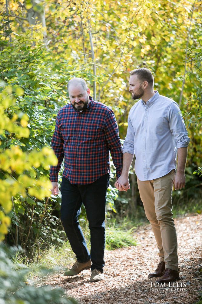 Michael and Ryan during their Seattle same-sex/LGBT engagement photo session on the Seattle waterfront