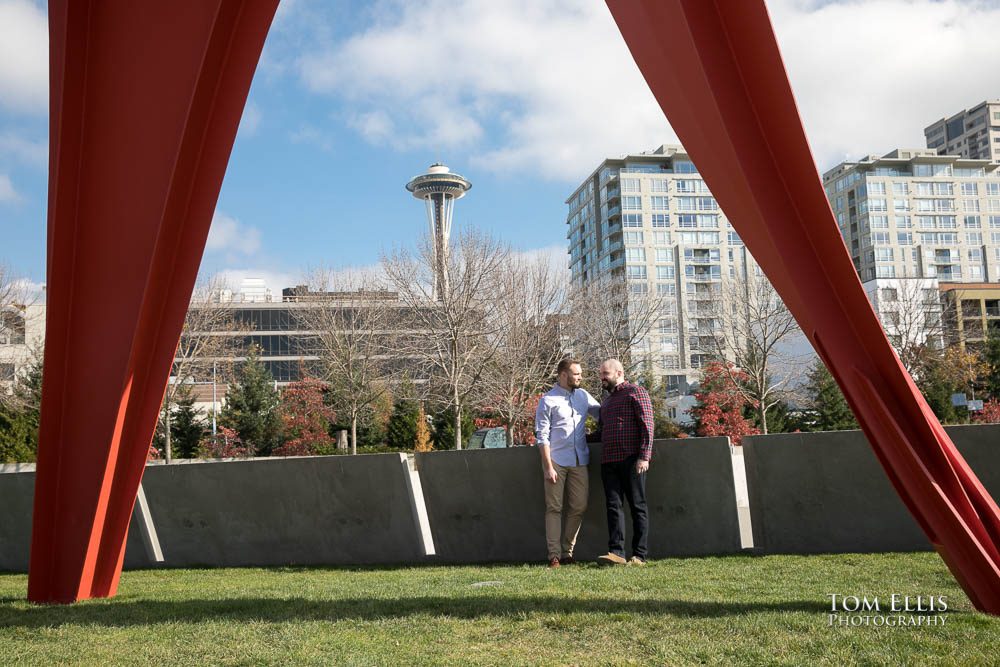 Michael and Ryan during their Seattle same-sex/LGBT engagement photo session on the Seattle waterfront