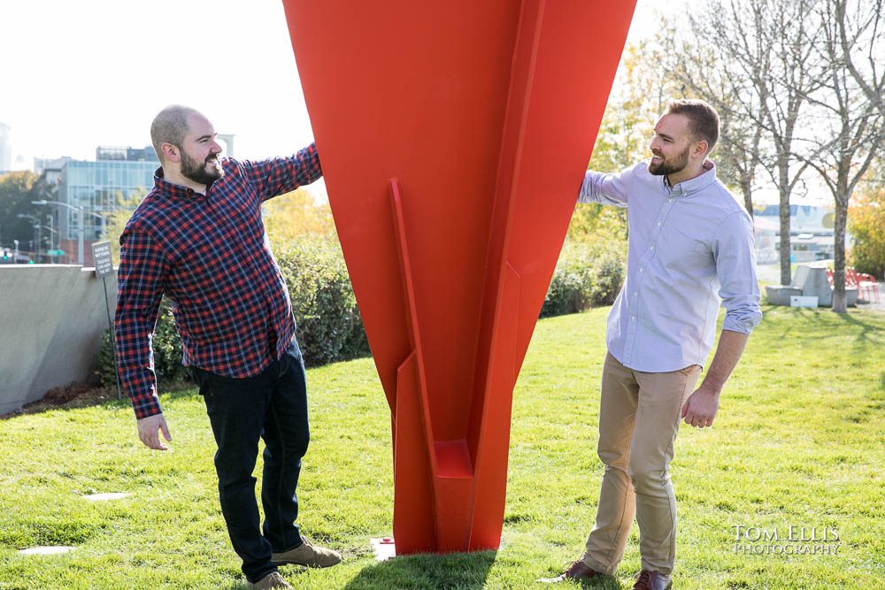 Michael and Ryan during their Seattle same-sex/LGBT engagement photo session on the Seattle waterfront