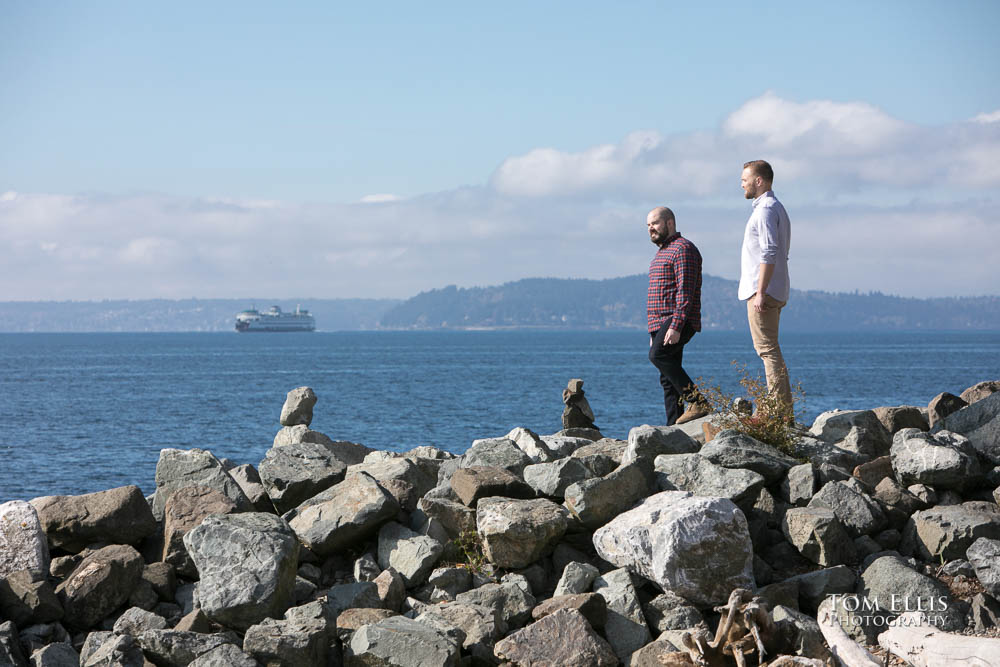 Michael and Ryan during their Seattle same-sex/LGBT engagement photo session on the Seattle waterfront