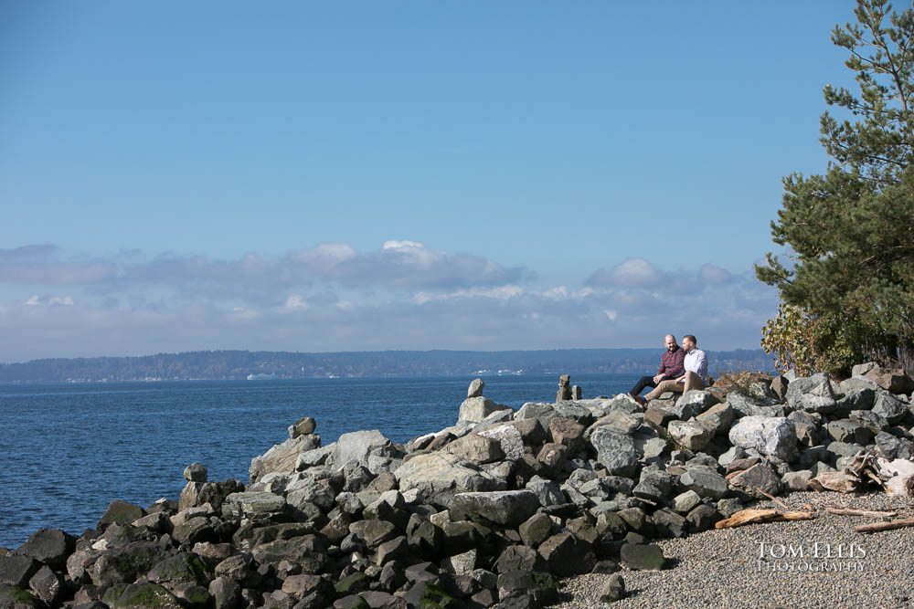 Michael and Ryan during their Seattle same-sex/LGBT engagement photo session on the Seattle waterfront