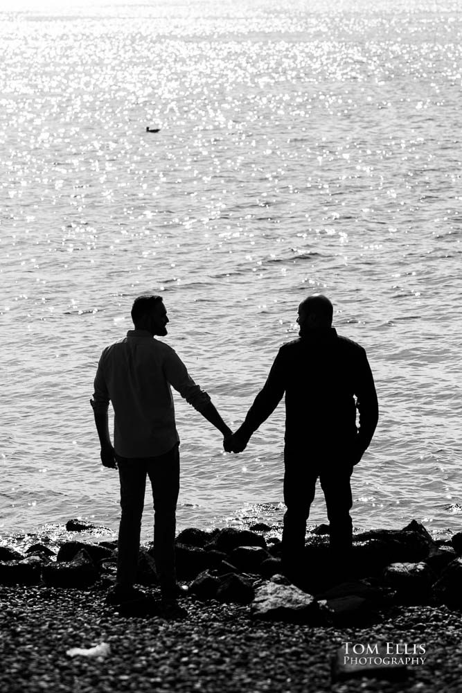 Michael and Ryan during their Seattle same-sex/LGBT engagement photo session on the Seattle waterfront