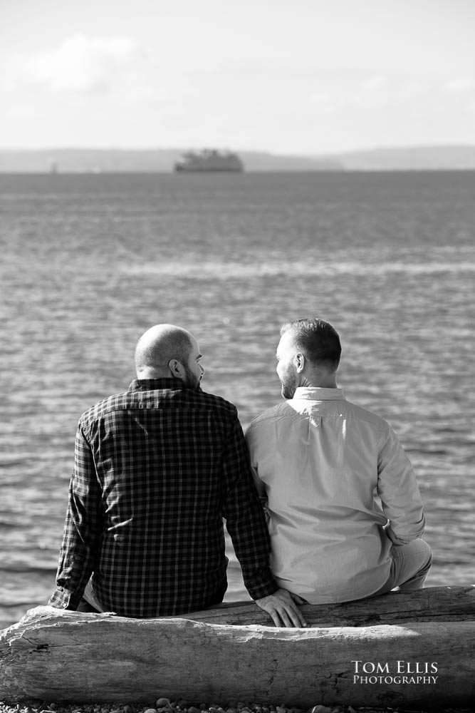 Michael and Ryan during their Seattle same-sex/LGBT engagement photo session on the Seattle waterfront