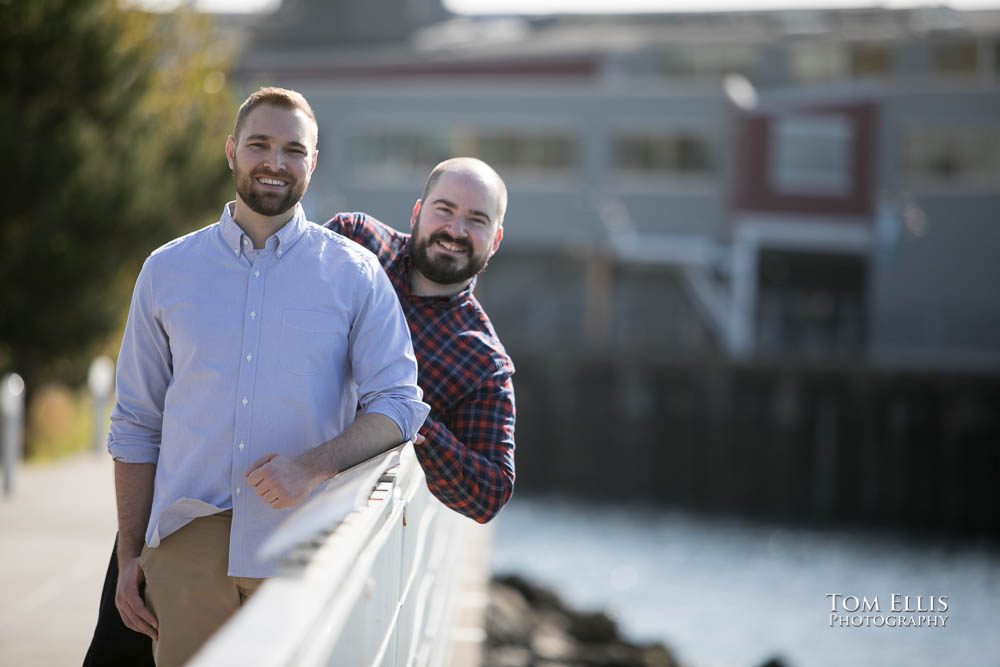 Michael and Ryan during their Seattle same-sex/LGBT engagement photo session on the Seattle waterfront