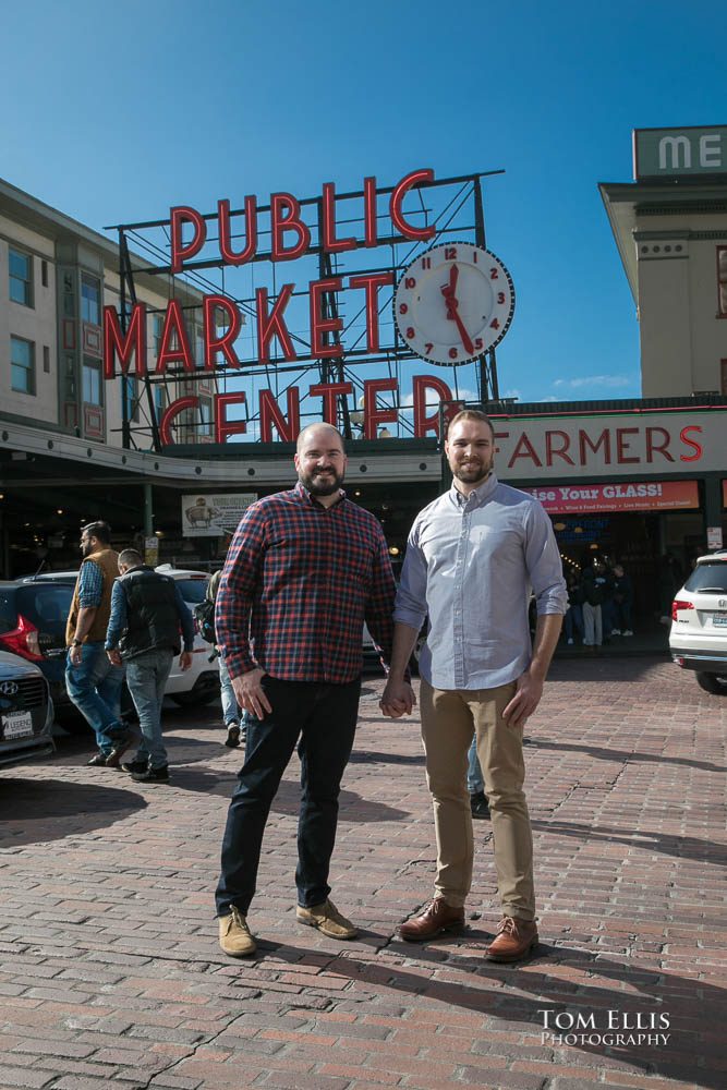 Michael and Ryan during their Seattle same-sex/LGBT engagement photo session on the Seattle waterfront