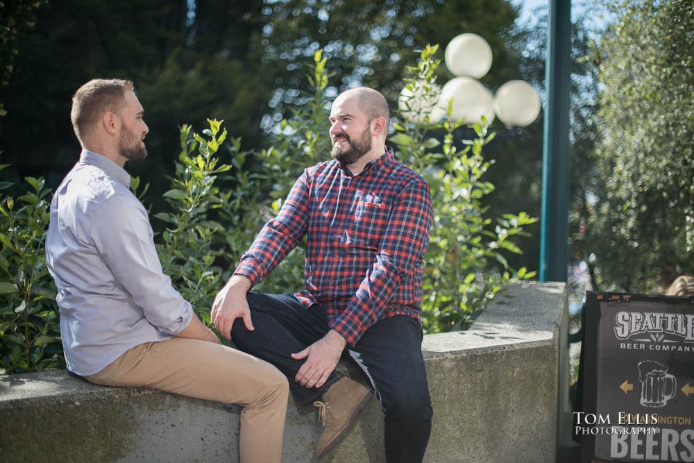 Michael and Ryan during their Seattle same-sex/LGBT engagement photo session on the Seattle waterfront