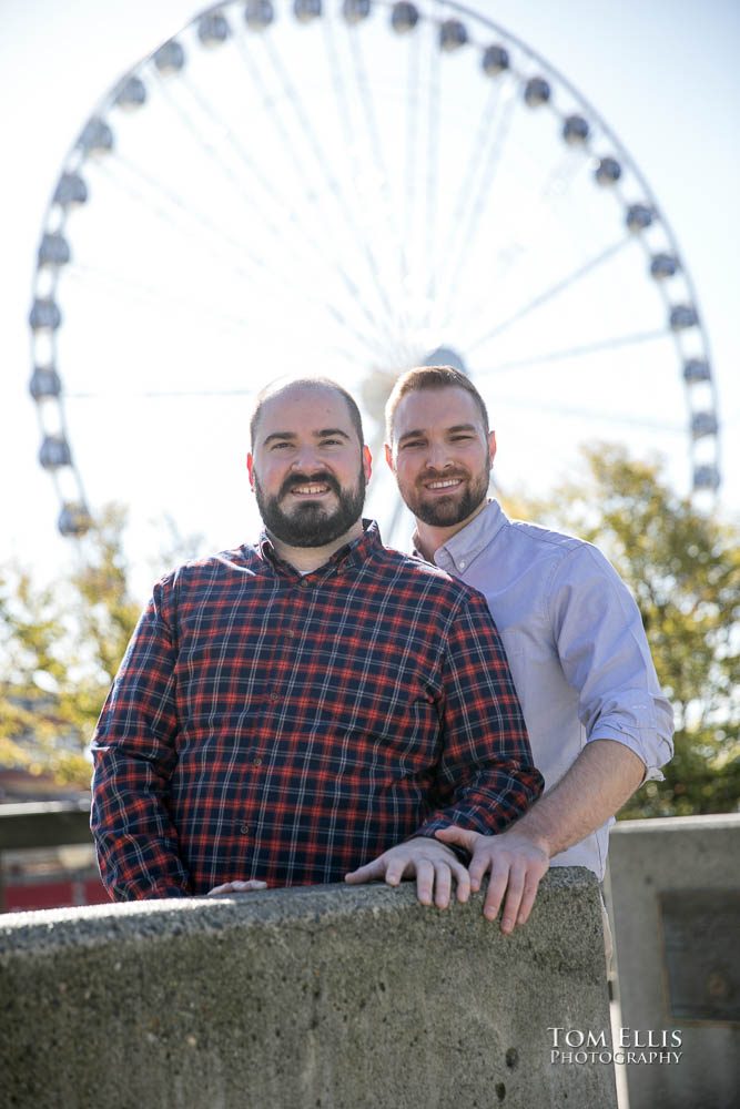 Michael and Ryan during their Seattle same-sex/LGBT engagement photo session on the Seattle waterfront