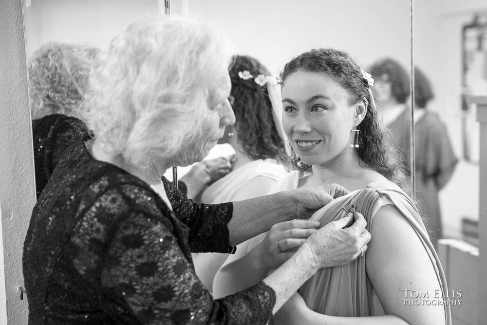 Bride with her mom in the dressing room.  Fantastic fantasy and science fiction HTTYD wedding - Tom Ellis Photography, Seattle wedding photographer