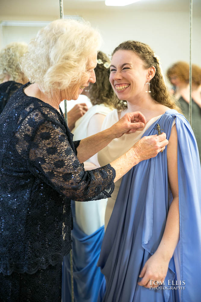 Bride and mom in the dressing room.  Fantastic fantasy and science fiction HTTYD wedding - Tom Ellis Photography, Seattle wedding photographer