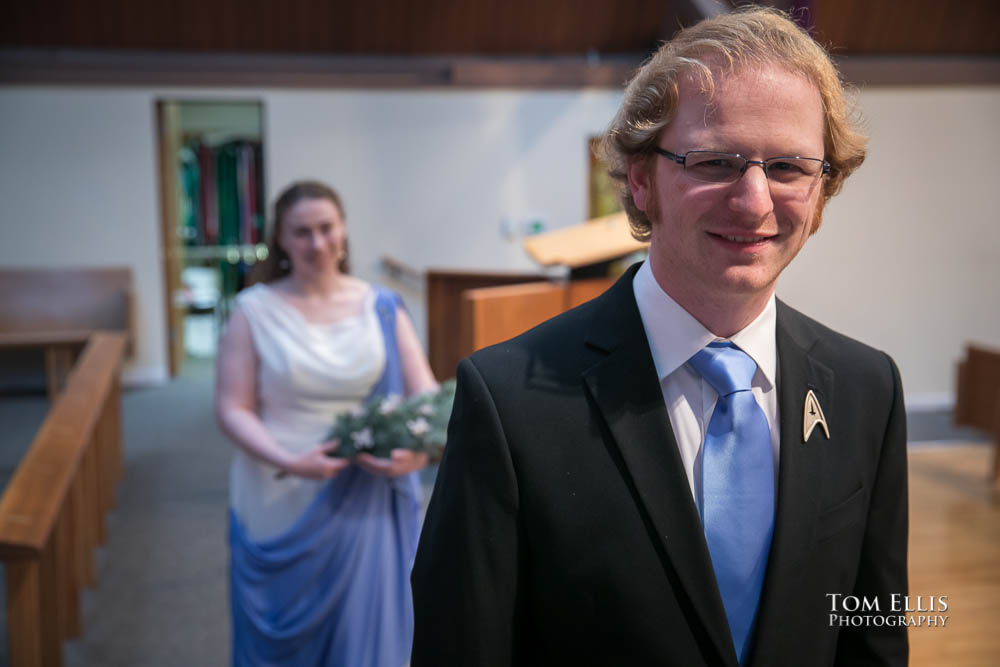 First look for bride and groom. Fantastic fantasy and science fiction HTTYD wedding - Tom Ellis Photography, Seattle wedding photographer