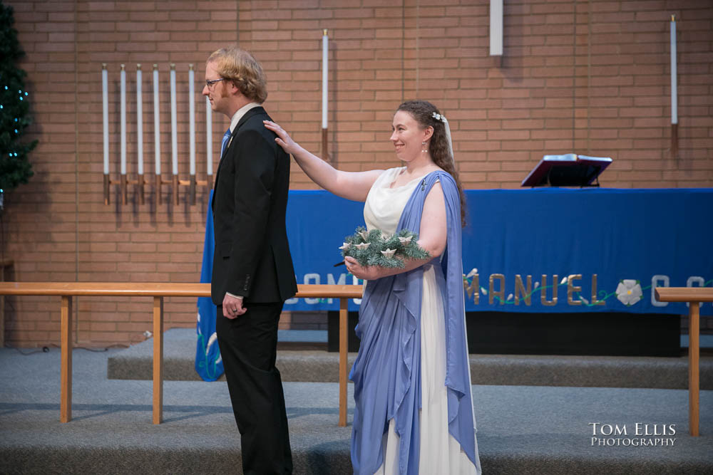 First look for bride and groom. Fantastic fantasy and science fiction HTTYD wedding - Tom Ellis Photography, Seattle wedding photographer