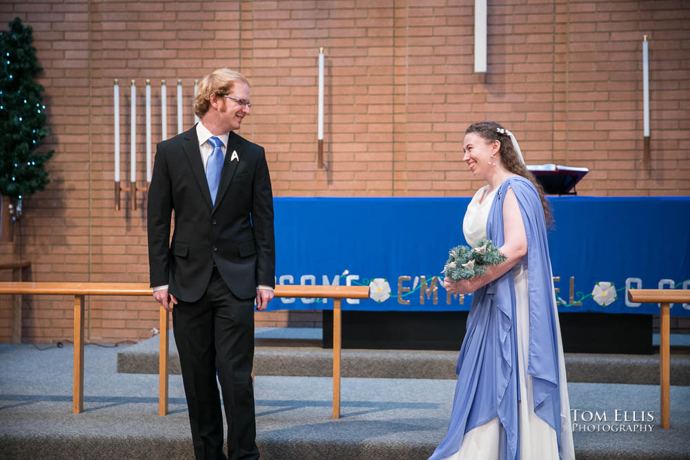 First look for bride and groom. Fantastic fantasy and science fiction HTTYD wedding - Tom Ellis Photography, Seattle wedding photographer