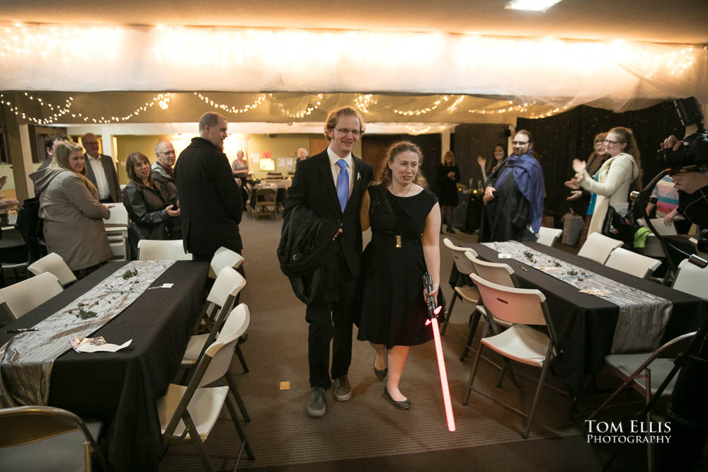 Bride and groom leaving reception. Fantastic fantasy and science fiction HTTYD wedding - Tom Ellis Photography, Seattle wedding photographer