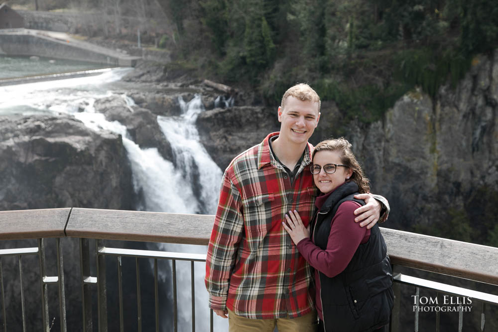 Snoqualmie Falls surprise proposal and engagement session - in front of the Falls