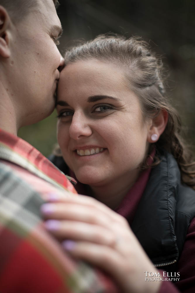 Snoqualmie Falls surprise proposal and engagement session - close up of Sammy